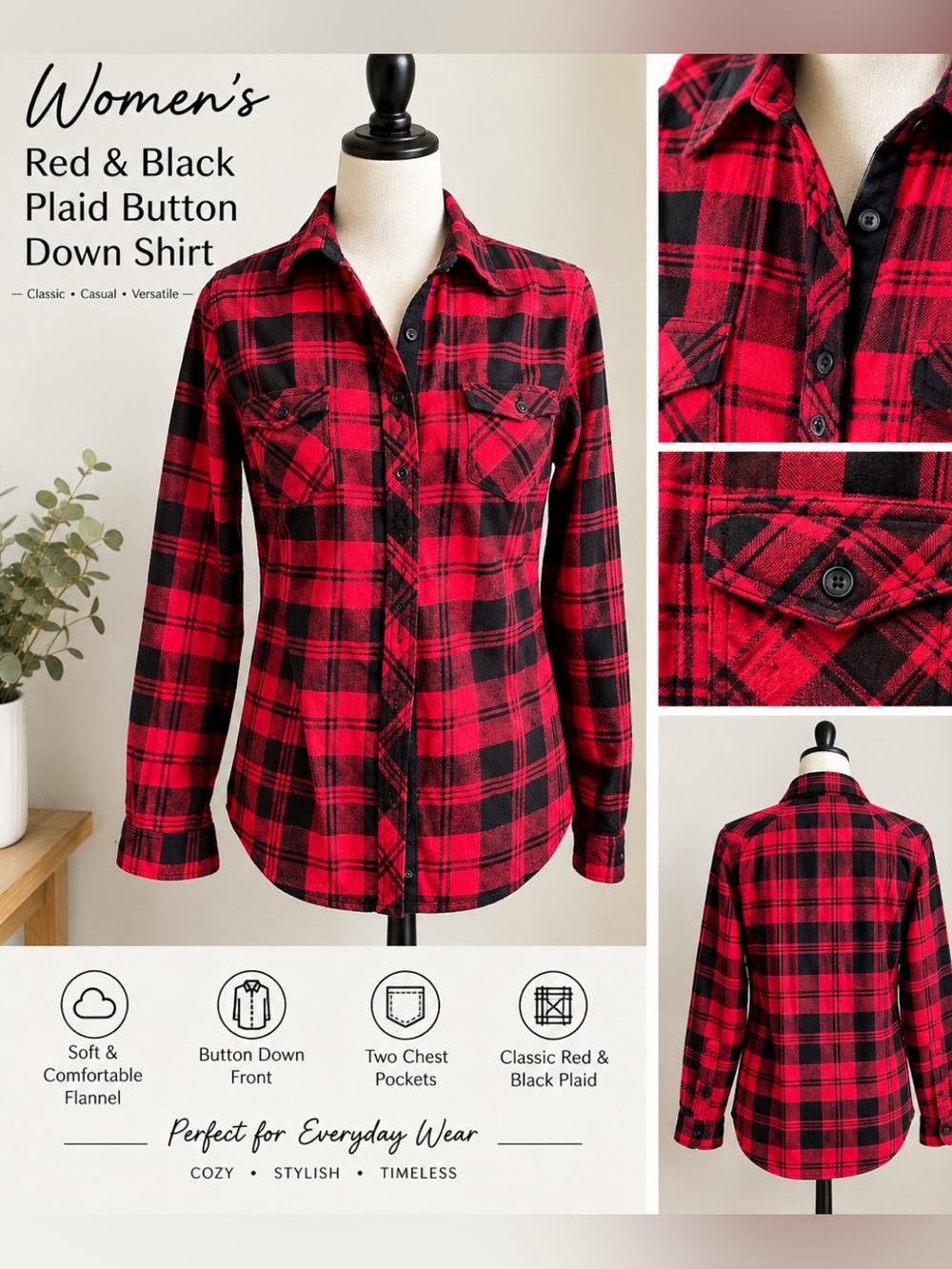 Weatherproof Women's Red and Black Plaid Button Down Shirt